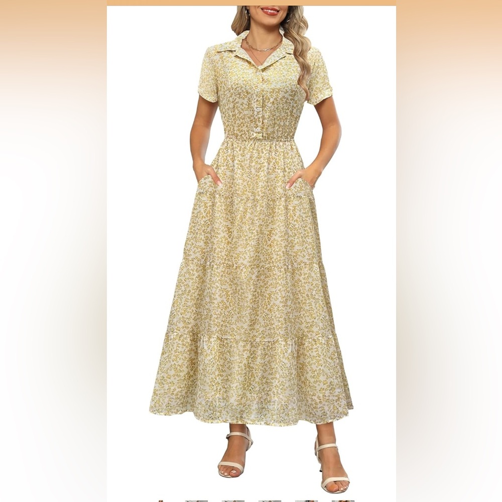 Chic Yellow Floral Maxi Dress with pockets